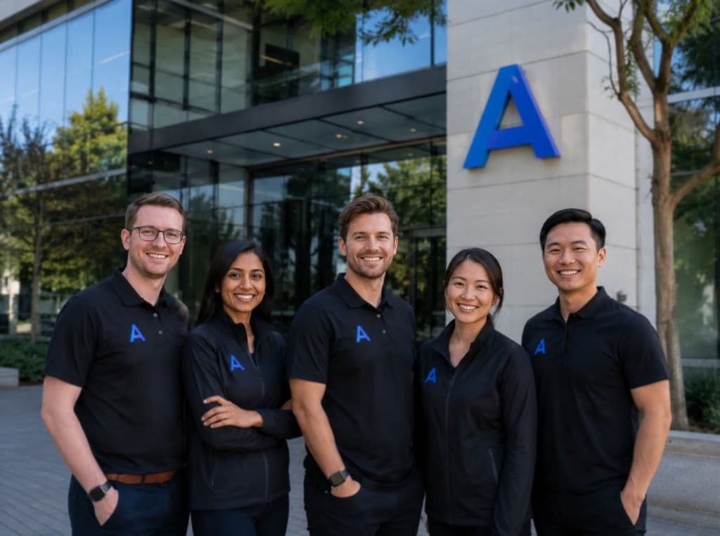 Aurexillion team members outside the office building